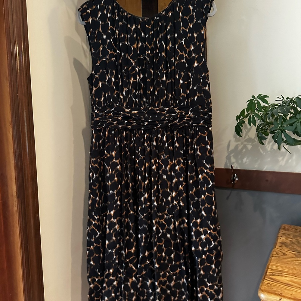 Boden Black and White Pleated Smocked Midi Dress